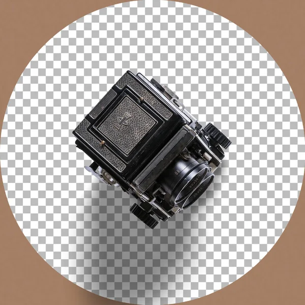 Close up view vintage analog camera isolated on transparent.