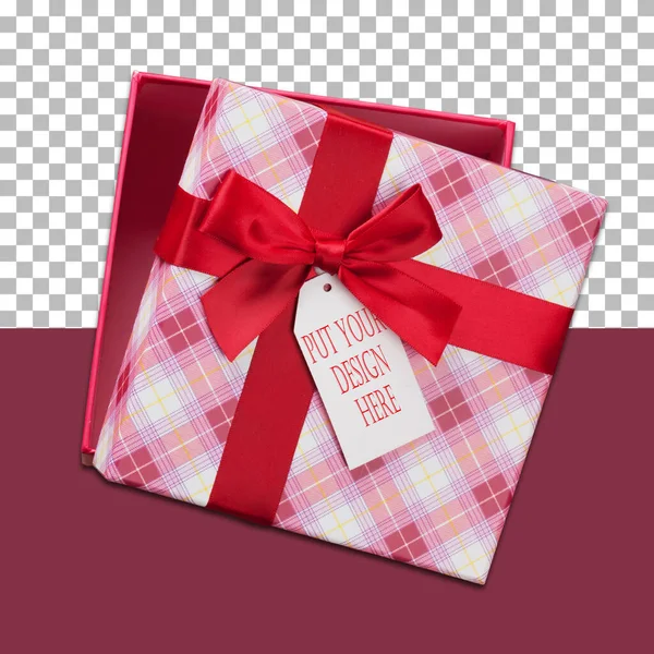 Mockup Christmas Gift Box Mit Tag Isoliert — Stockfoto