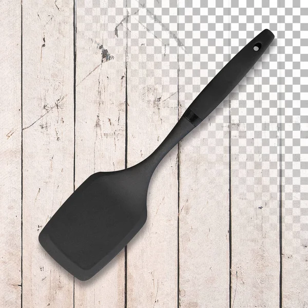 Espátula Chef Silicone Preto Fundo Madeira Transparente — Fotografia de Stock