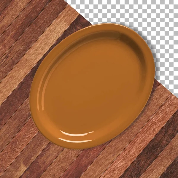 Placa Cerâmica Vazia Colorida Isolada Fundo Transparente Madeira — Fotografia de Stock