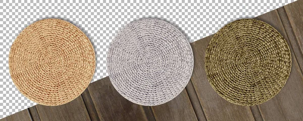 Set Colored Woven Straw Mats Isolated Transparent Background — Stock Photo, Image