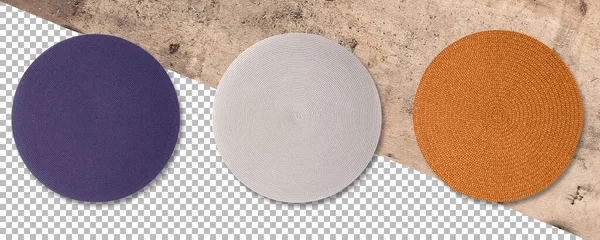 Set Colorato Tondo Tessuto Paglia Stuoie Isolato Contro Sfondo Trasparente — Foto Stock