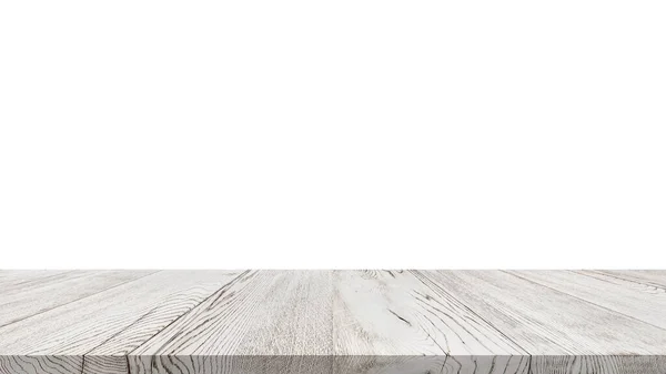空白白色背景的木制桌子或蒙太奇产品 — 图库照片