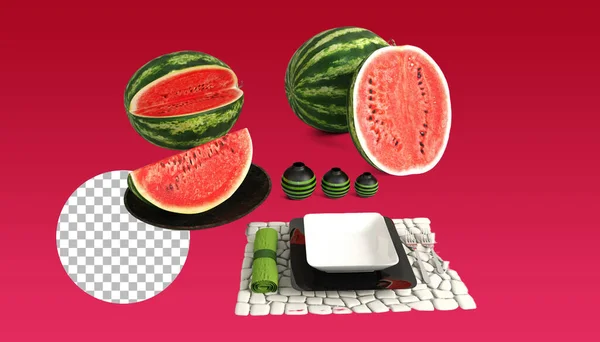 Vattenmelonfrukter För Tropiska Scenelement — Stockfoto