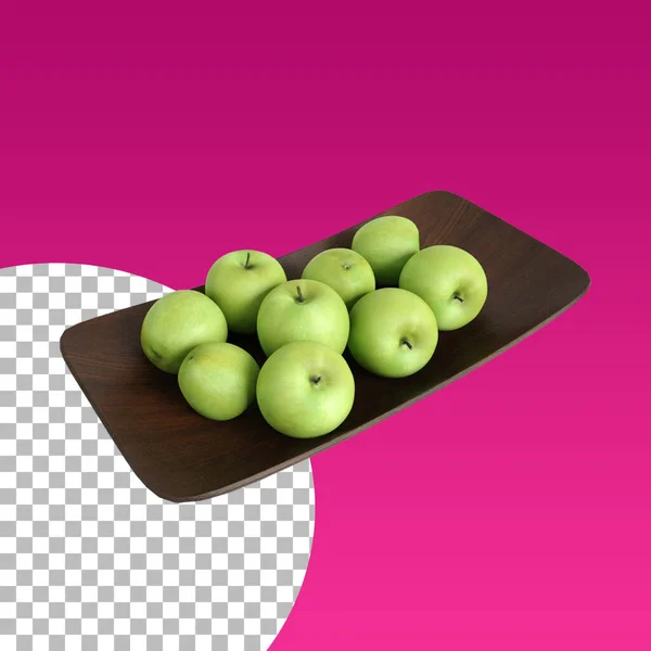 Fresh apples on wooden bowl fit for your scenes project.