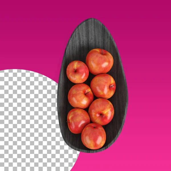 Fresh apples on wooden bowl fit for your scenes project.