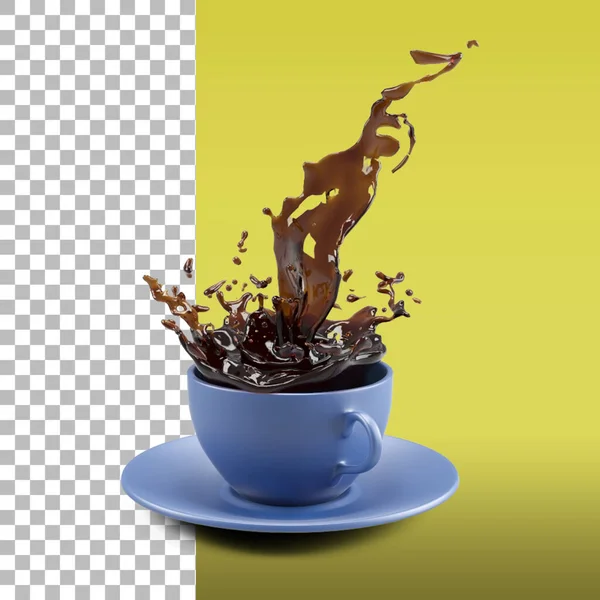 Blauwe Effen Keramische Beker Met Koffiesplash Voor Mockup Design Element — Stockfoto