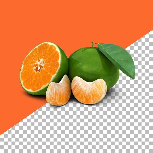 果物の設計要素のために隔離された葉を持つ組成オレンジ — ストック写真