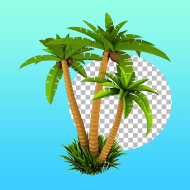 Tasarım elementi için tropikal hindistan cevizi ağacıyla yaz konsepti.