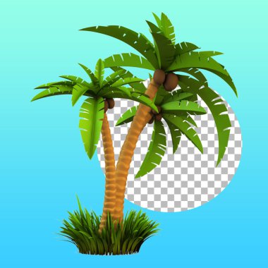 Tasarım elementi için tropikal hindistan cevizi ağacıyla yaz konsepti.