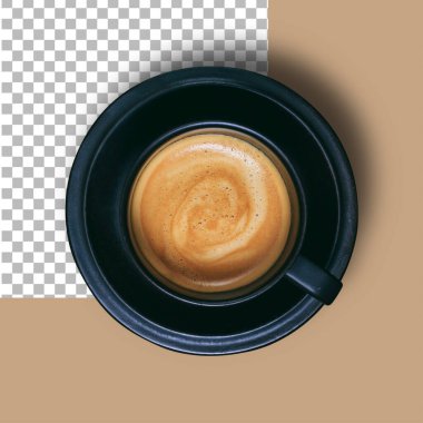 Tabaktaki bir fincan kahvenin yukarıdan görünüşü.