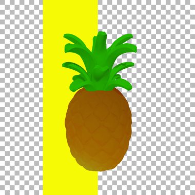Şeffaf üzerinde düşük polimerli ananas izole edilmiş. 3B görüntüleme.