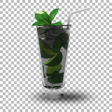 Tropik limonlu mojito, beyaz pipet ve buzlu..