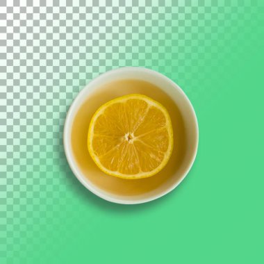 Şeffaf arkaplanda limon suyunun en üst görünümü.