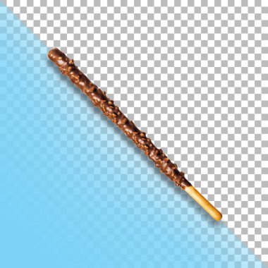 Şeffaf arkaplanda ezilmiş fındıklı çikolatalı çıtır tatlı pipet..