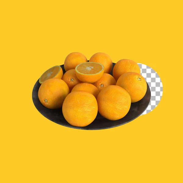 Laranja Com Corte Meio Folhas Verdes Isoladas — Fotografia de Stock