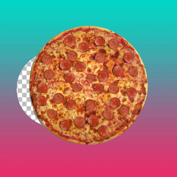 Пепперони Пицца Пне Крупным Планом Вид Сверху Изолированы — стоковое фото