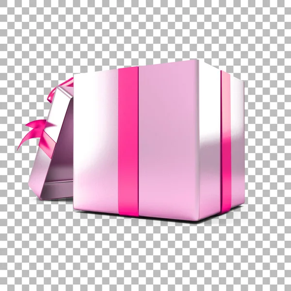 Caja Regalo Abierta Blanco Caja Regalo Con Lazo Cinta Rosa — Foto de Stock