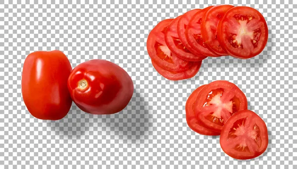 Plastry Czerwonych Świeżych Pomidorów Przejrzystym Tle — Zdjęcie stockowe