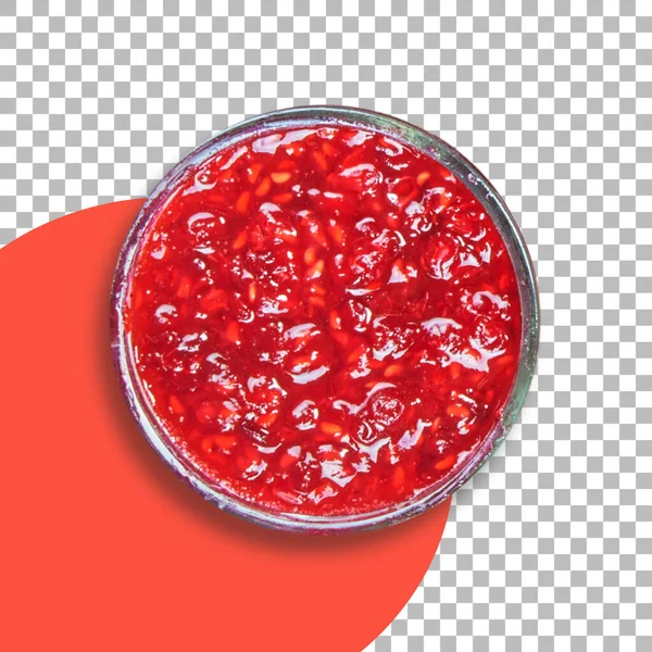 Confiture Framboise Isolée Sur Bol Cristal Sur Fond Transparent — Photo