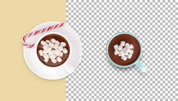 ホットチョコレート2杯とマシュマロをトッピング — ストック写真