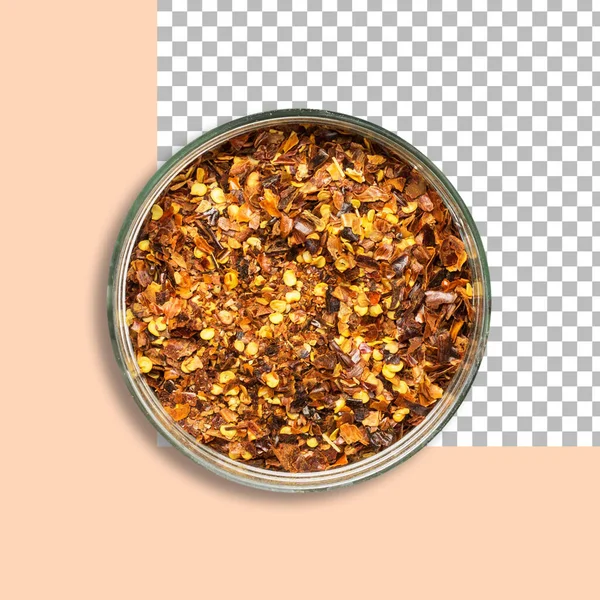 Gedroogde Chili Zaden Een Glazen Schaal Geïsoleerd — Stockfoto