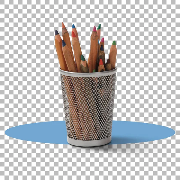 Ołówki Dziecięce Białym Pojemniku Izolowane — Zdjęcie stockowe