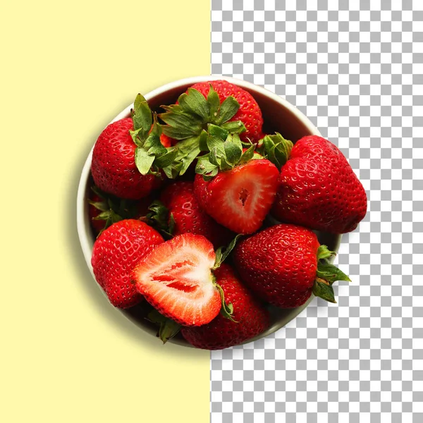 Rote Erdbeere Einer Schüssel Isoliert Auf Transparentem Hintergrund — Stockfoto