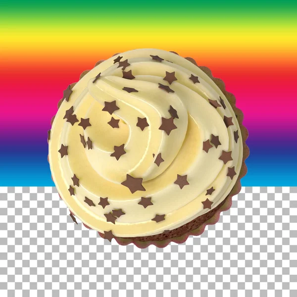透明な上に隔離されたバタークリームアイシングと誕生日カップケーキ — ストック写真