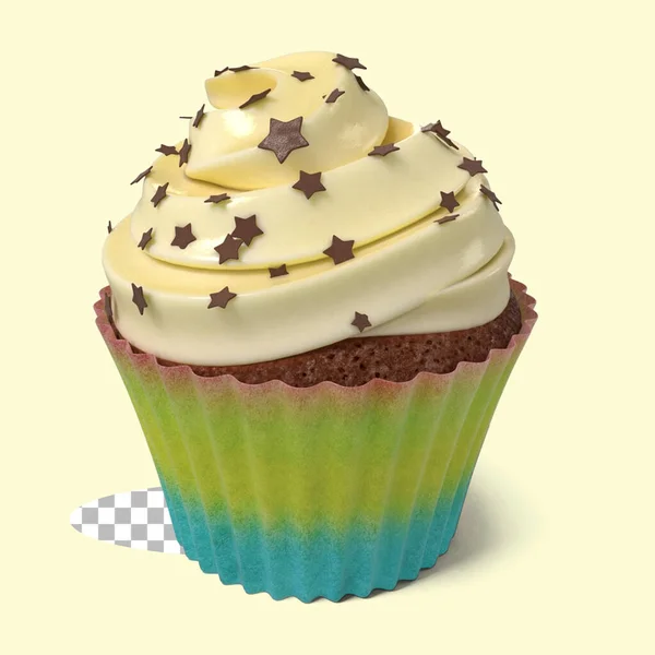 Födelsedag Cupcake Med Smör Grädde Glasyr Isolerad Transparent — Stockfoto