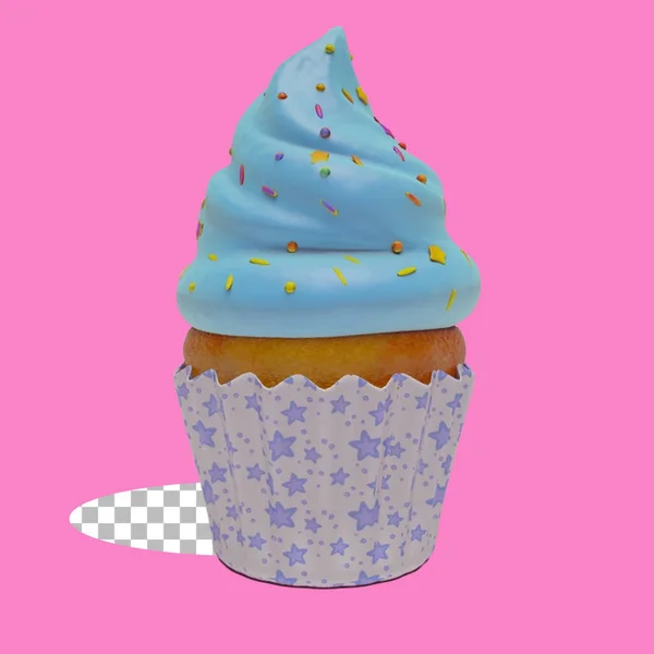 Födelsedag Cupcake Med Smör Grädde Glasyr Isolerad Transparent — Stockfoto