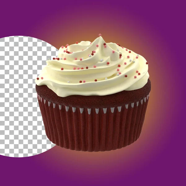 Birthday cupcake with butter cream icing isolated on transparent.