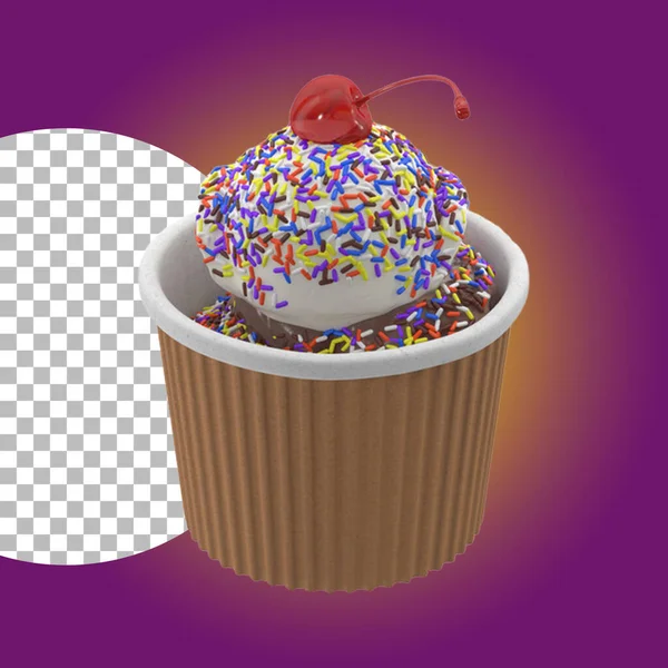 Födelsedag Cupcake Med Smör Grädde Glasyr Isolerad Transparent — Stockfoto