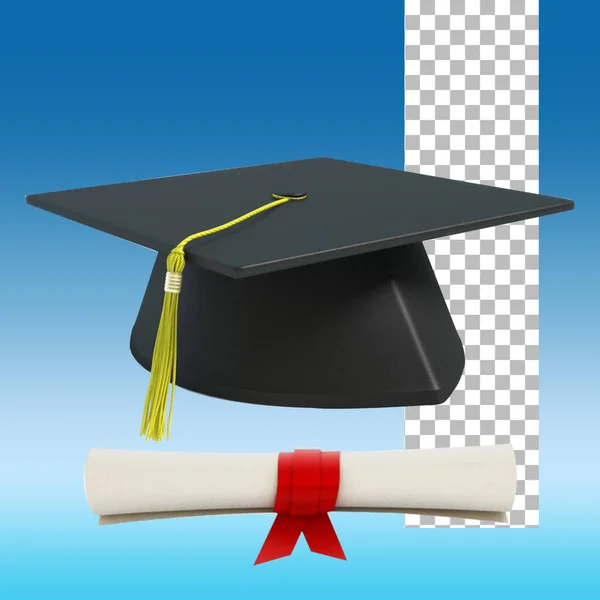 Concept Graduation Day Black Graduated Hat Blank White Certificate Document — Φωτογραφία Αρχείου