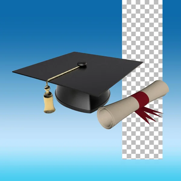 Concepto Día Graduación Con Sombrero Negro Graduado Documento Certificado Blanco — Foto de Stock