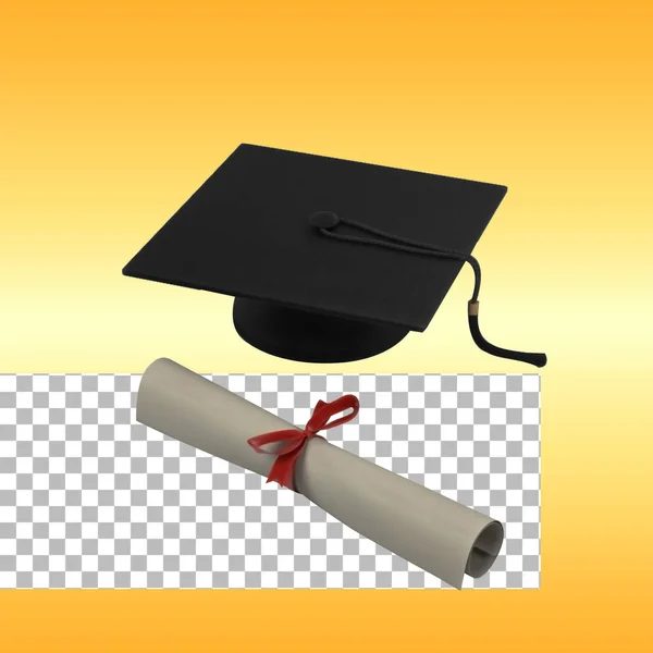 Concept Graduation Day Black Graduated Hat Blank White Certificate Document — Stock Photo, Image