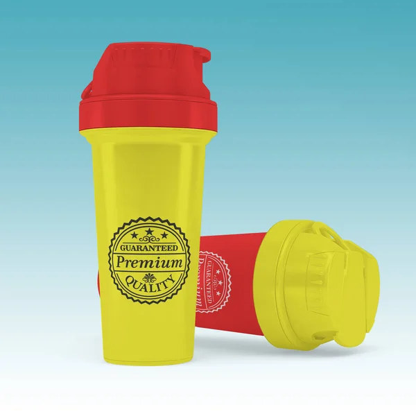 Reusable mug and tumbler mockup with colored sport flask.