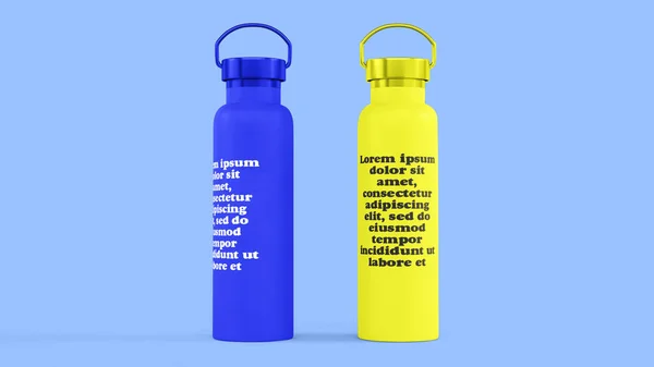 Reusable steel metal thermos water bottles mockup for daily uses.