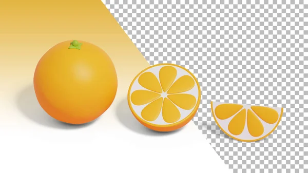 オレンジフルーツ現実的なデザインのスライスと果物の概念の半分 — ストック写真