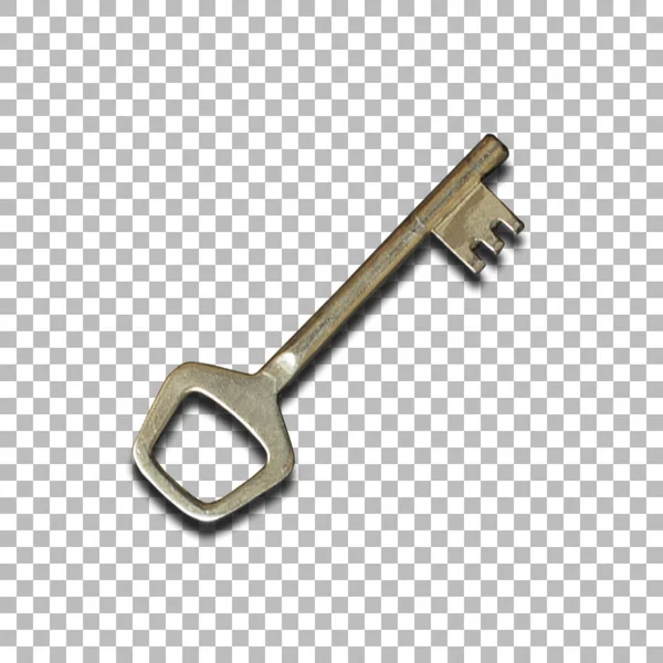 Old silver key from top view perspective fit for your project.