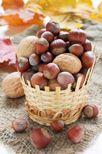 Nuts in a basket — Stock Photo, Image