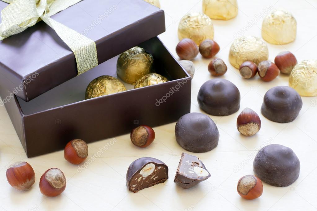 Chocolate candies in a gift box