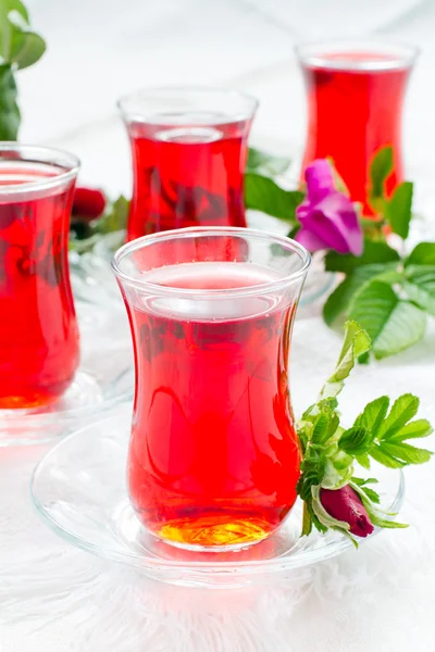 Herbal tea in turkish traditional tea glasses — Stock Photo, Image