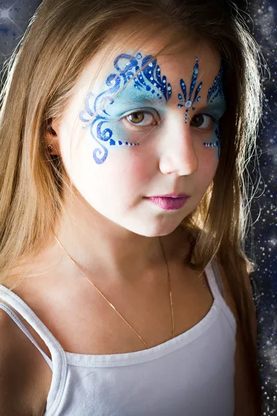 Pretty girl with face painting on black background — Stock Photo, Image