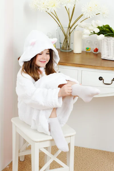 Girl in a bathrobe — Stock Photo, Image