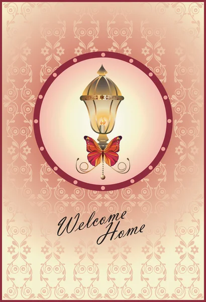 Accueil coloré arrière-plan avec lanterne et papillon — Image vectorielle