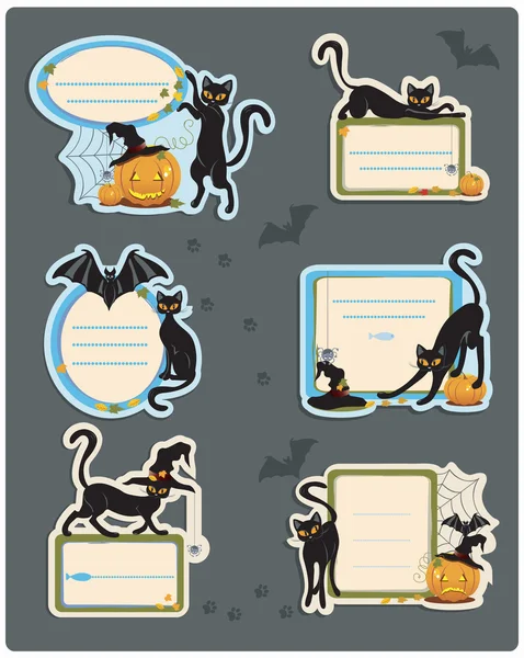 6 Cat Halloween Labels — Stock Vector