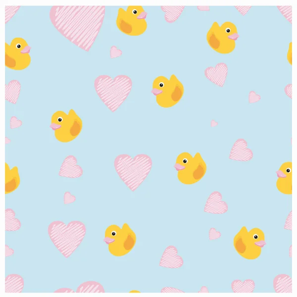 Duck with Hearts Seamless — Stock Vector