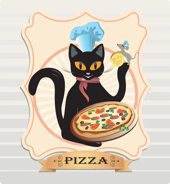 Chat et pizza — Image vectorielle