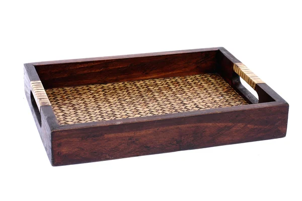 Bamboo tray isolated on white background — Stock Photo, Image
